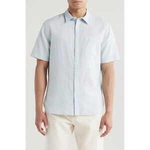 NWT Vince Classic Short Sleeve Linen Blend Button Up Shirt Sz XXL Blue MSRP $185